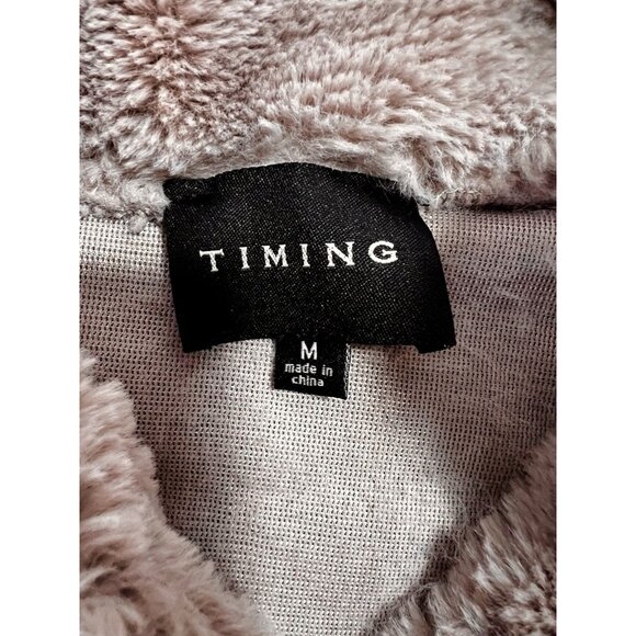 Timing Crop Faux Fur Jacket Grayish Lavendar Brassy Zip Pull Women's Size Medium - Picture 7 of 12